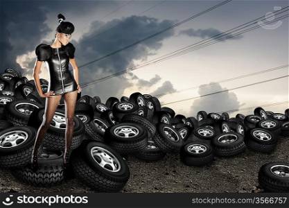 African woman on tires