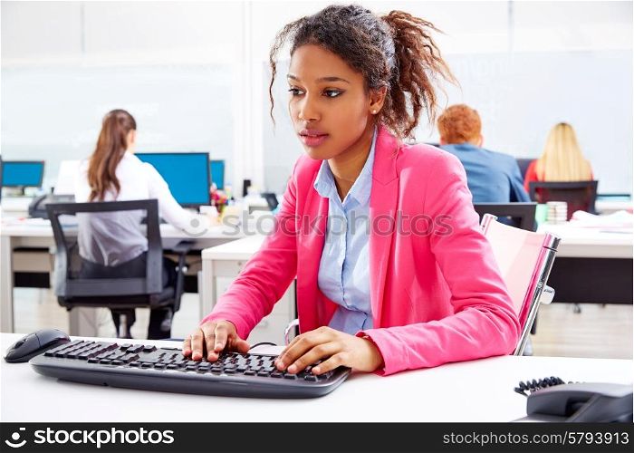 african young businesswoman working in office with computer