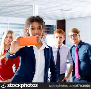 African young executive selfy multi ethnic teamwork group as leader in office