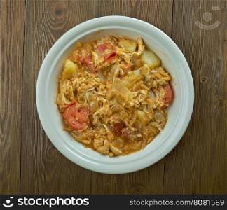Afrikanischer Huhnertopf.South African stew with Chicken and vegetables with apricot