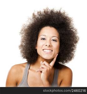 Afro-American young woman smilling, isolated on white background