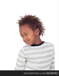 Afroamerican child winking an eye isolated on white background