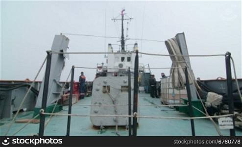 Aft deck of commercial fishing boat in Sea of Azov
