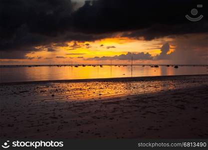 after sunset and rain storm on the beach at Pakarang beach southern of Thailand