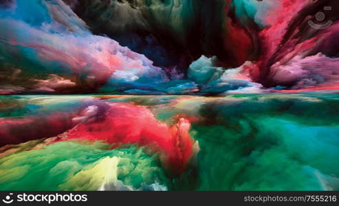 Afterlife of Colors. Landscapes of the Mind series. Composition of bright paint, motion gradients and surreal mountains and clouds for subject of life, art, poetry, creativity and imagination