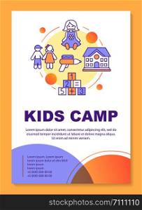 Afterschool kids summer camp brochure template layout. Flyer, booklet, leaflet print design with linear illustrations. Vector page layouts for magazines, annual reports, advertising posters