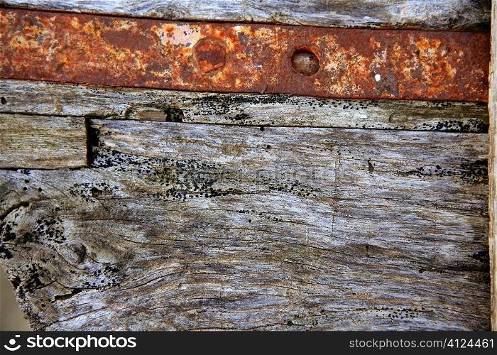 Aged gray wood and rusted iron steel background