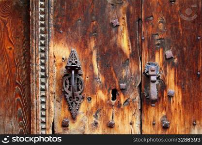 aged grunge wood door weathered old rusty handle lock