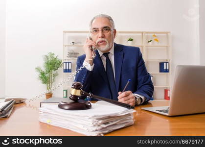 Aged lawyer working in the courthouse  