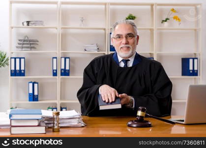 Aged lawyer working in the courthouse  