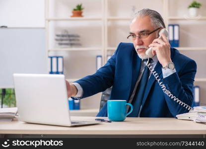 Aged male employee working in the office 