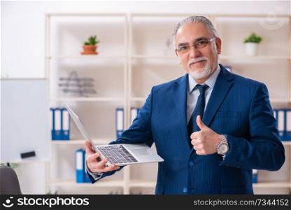 Aged male employee working in the office 