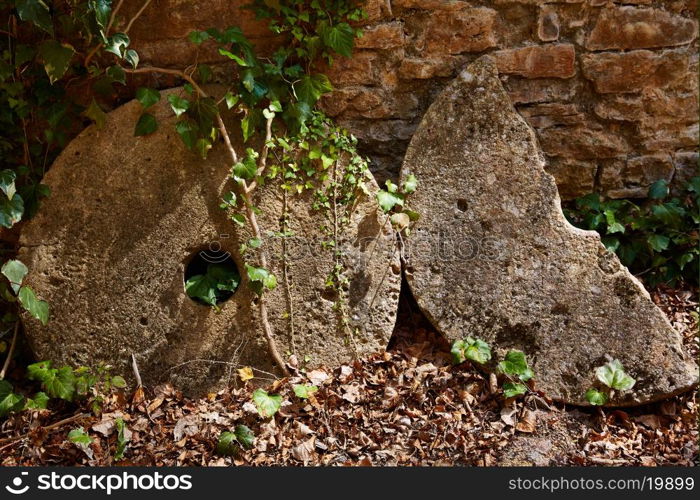 Aged old mill millwheel stone wheel in Cuenca Spain