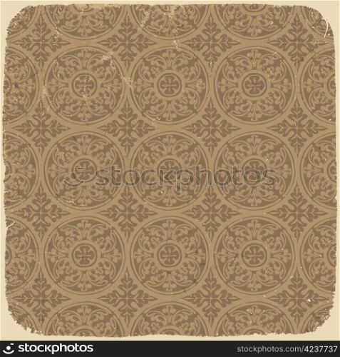 Aged vintage background with ancient seamless pattern. Vector illustration, EPS10.