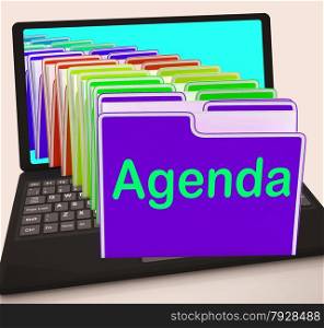 Agenda Folders Laptop Showing Schedule Lineup Or Timetable