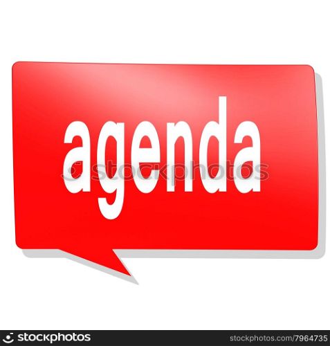 Agenda word on red speech bubble image with hi-res rendered artwork that could be used for any graphic design.