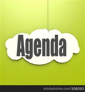 Agenda word on white cloud with green background, 3D rendering. Thank you word