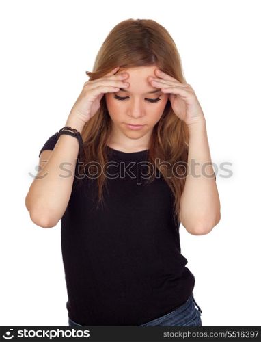 Aggressive woman with migraine isolated on white background