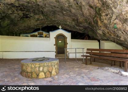 Agia Sofia chapel in the entrance of a cave in Kythira island, Greece.. Agia Sofia chapel in the entrance of a cave in Kythira island