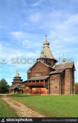 aging wooden chapel in village