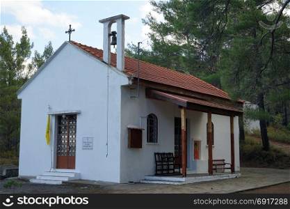 AGIOS NICOLAS, CYPRUS - CIRCA OCTOBER 2017 Church in the forest
