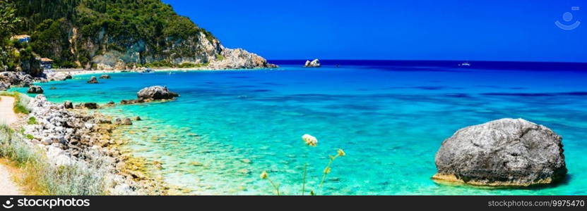 Agios nikitas - beautiful beach with turquoise sea in Lefkada island, Ionian islands of Greece