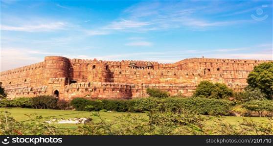 Agra Fort walls panorama, India, Uttar Pradesh.. Agra Fort walls panorama, India, Uttar Pradesh
