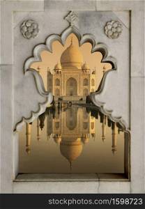 Agra. India. 03.08.05. The Taj Mahal, an white marble Islamic mausoleum on the south bank of the Yamuna river in the city of Agra, India. Commissioned in 1632 by the Mughal emperor Shah Jahan as the tomb of his favourite wife,