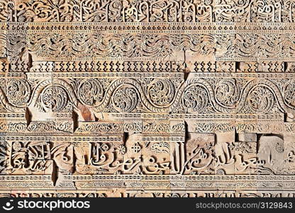 AGRA, INDIA - APRIL 09: Pattern on Taj Mahal on April 09, 2012 in Agra, India. Taj Mahal is widely recognized as the jewel of Muslim art and one of the universally masterpieces of the world