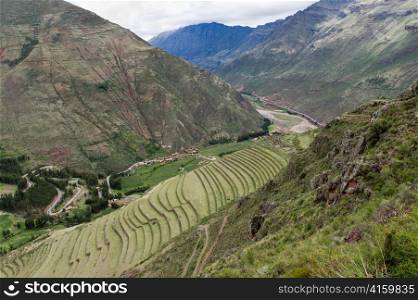 Agricultural field at Pisaq Inca Ruins, Sacred Valley, Cusco Region, Peru