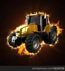 Agricultural tractor in fire