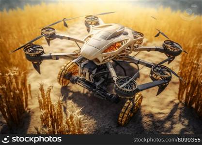 Agriculture drone fly to sprayed fertilizer on the sweet corn fields. Neural network AI generated art. Agriculture drone fly to sprayed fertilizer on the sweet corn fields. Neural network generated art