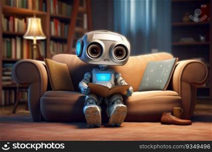 AI baby robot reading book. Generative AI
