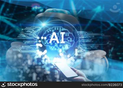 AI brain intelligent ai technology digital graphic design electronics AI machine learning of robot or human brain science and artificial intelligence technology innovation and futuristic