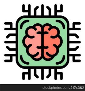 Ai brain processor icon. Outline ai brain processor vector icon color flat isolated. Ai brain processor icon color outline vector