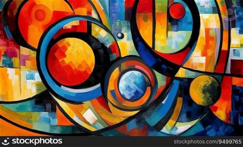 AI generated illustration of colorful and dynamic circles with picasso style