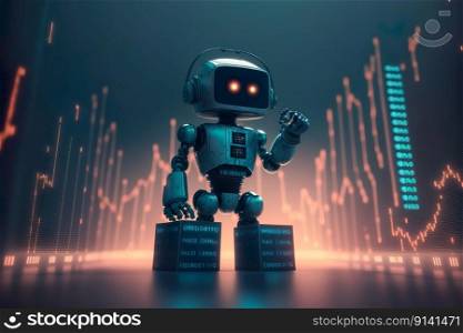 AI robot standing with Stock Market Investments growing bankground , Generative Ai