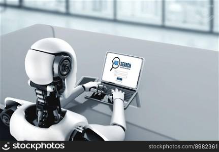 AI robot using modish computer software appliation. Online job search on modish website for worker to search for job opportunities