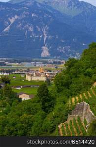 Aigle city and castle in Alps at Switzerland Swiss. Aigle in Alps at Switzerland Swiss