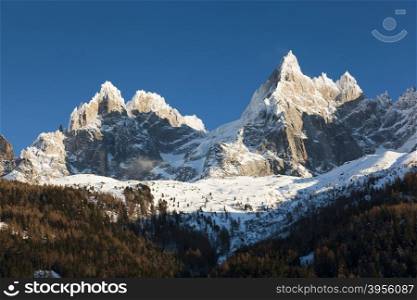 Aiguilles du Alpes from the Mer de Glace, Chamonix, Savoie, Rhone-Alpes, France