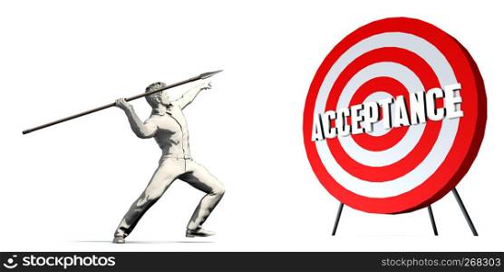 Aiming For Acceptance with Bullseye Target on White. Aiming For Acceptance