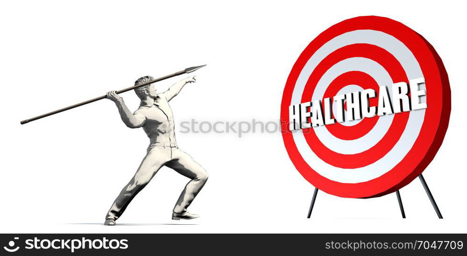 Aiming For Healthcare with Bullseye Target on White. Aiming For Healthcare