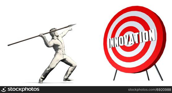 Aiming For Innovation with Bullseye Target on White. Aiming For Innovation