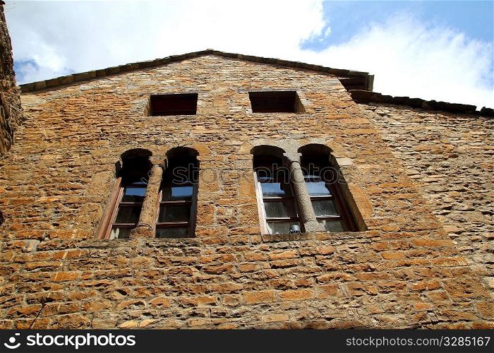 Ainsa medieval romanesque village streets in Huesca Aragon Pyrenees spain