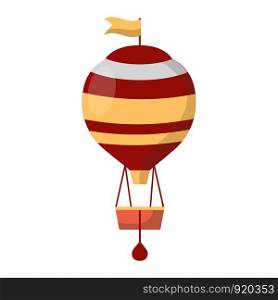 Air balloon decorated with flags isolated on white background. Transportation item with basket and heavy bags. Vintage transport for short distance journey vector illustration in flat style design. Air balloon decorated with flags isolated on white background.