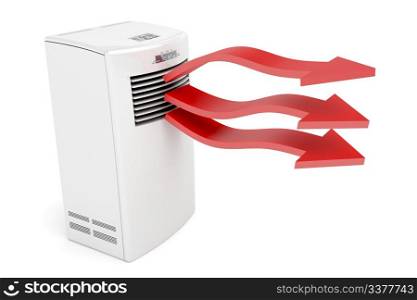 Air conditioner blowing hot air on white background