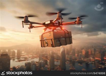 Air Drone Delivery. Generative ai. High quality illustration. Air Drone Delivery. Generative ai