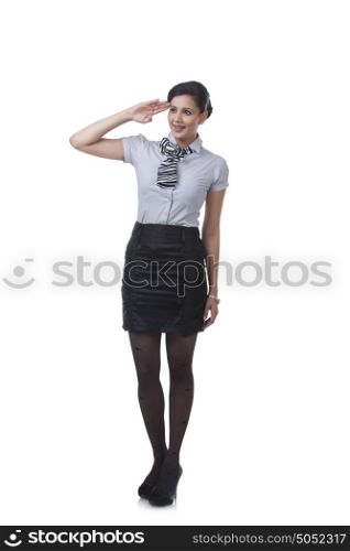 Air hostess saluting
