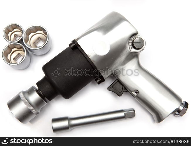 air impact wrench and edge heads on white background