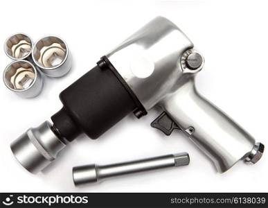 air impact wrench and edge heads on white background